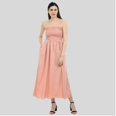 Womens Crepe Solid Smokey Maxi Dress